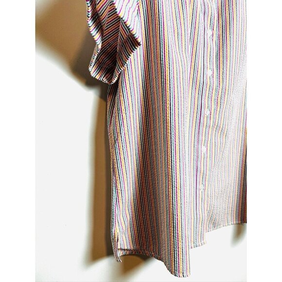 Boca Bay Button Up Shirt Blouse Short Sleeve Seersucker Pink Stripe Women’s - Picture 5 of 10